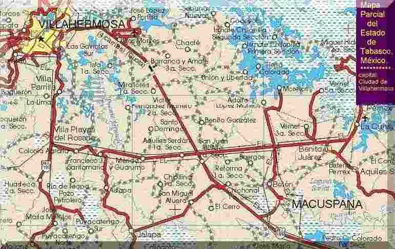 Mapa parcial del Estado de Tabasco, Mexico